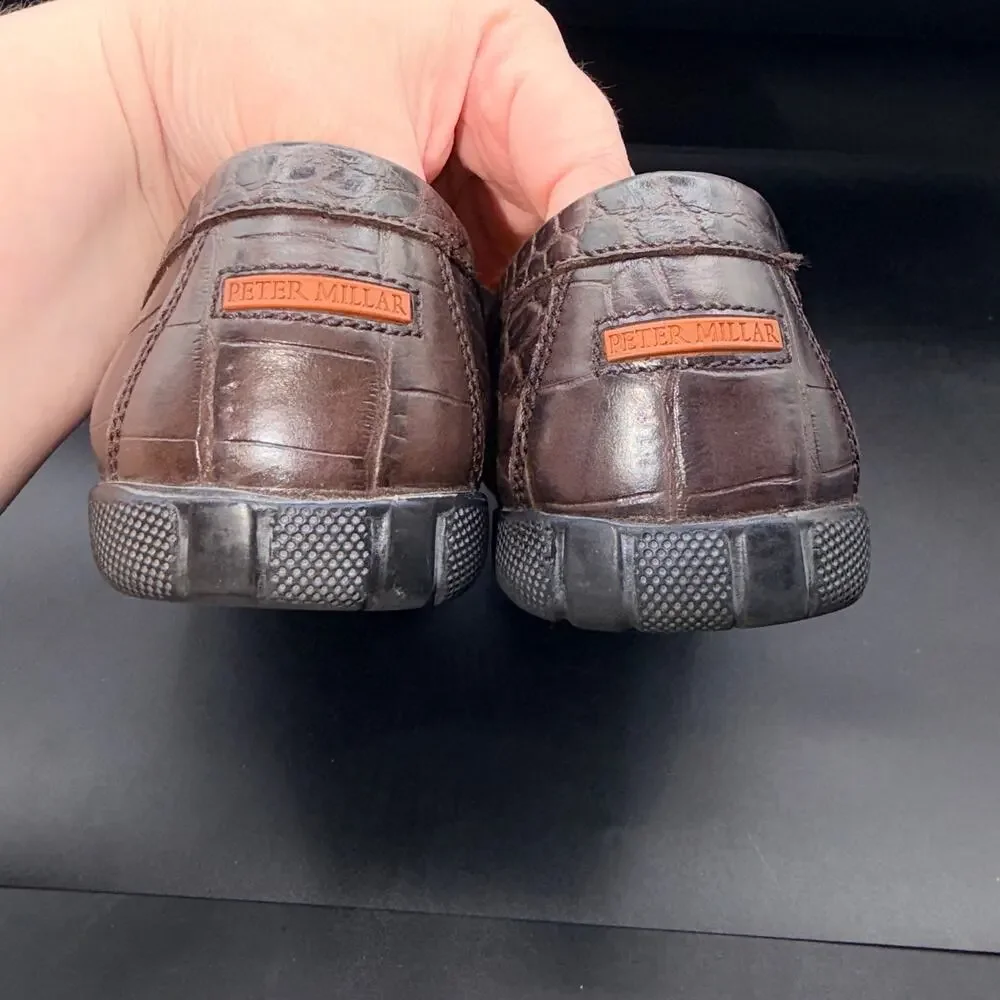 Peter Millar Brown Croc Embossed Bit Loafers Men’s 8.5M Made In Brazil